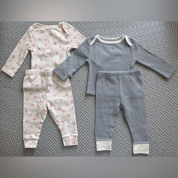 NWOT (2) Cloud Island Baby Girl Wide Ribbed Top & Bottom Sets- Size 3-6M - Picture 1 of 10